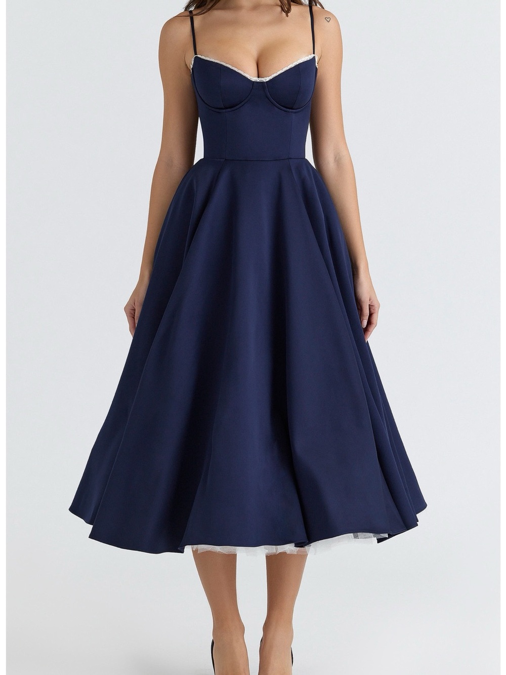 House of CB | Mademoiselle Sleeveless Satin Tulle Midi Dress Size XS